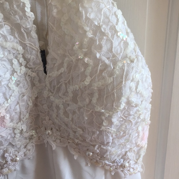 White Sequin Pearl & Lace Prom Dress - Picture 5 of 8